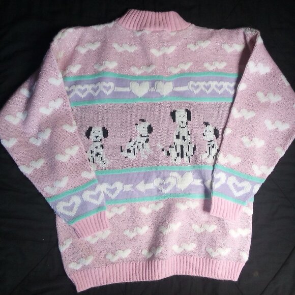 Vintage Adele Knitwear Dalmatians Hearts AOP Crewneck Sweater CUTE - Picture 5 of 6